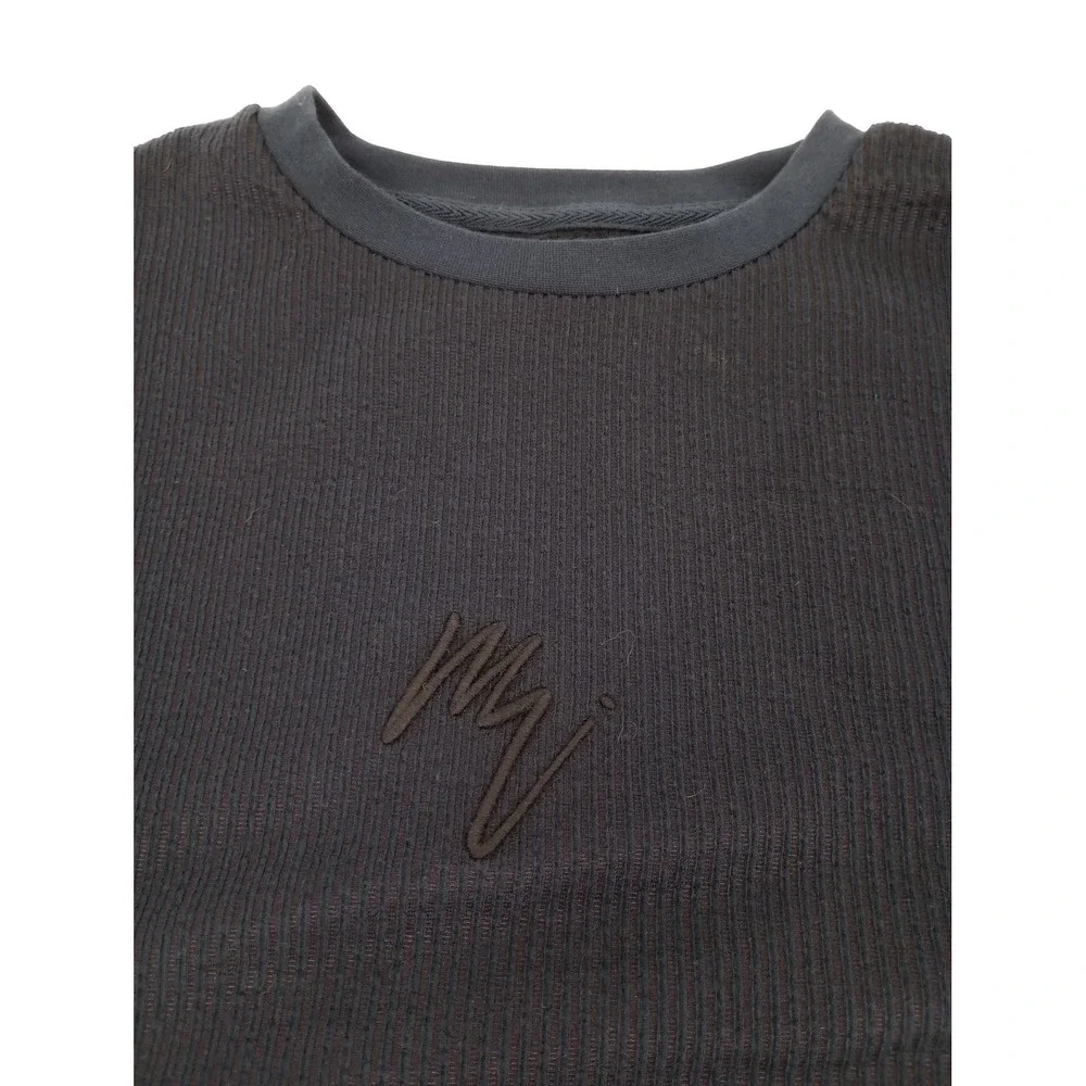 River Island T-Shirt Mens Size M Navy Blue Ribbed Short Sleeve Logo